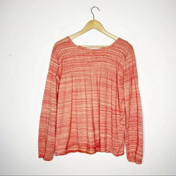 Free People We The Free Coral Knit V-Neck Top Ruched Long Sleeve Size Small - Picture 4 of 5